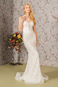 Floral Embroidery Illusion Sweetheart Lace Mermaid Long Wedding Dress GLGL3442
