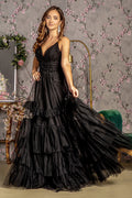 Sequin Bead Sweetheart Ruffled Skirt Mesh A-line Long Prom Dress GLGL3452