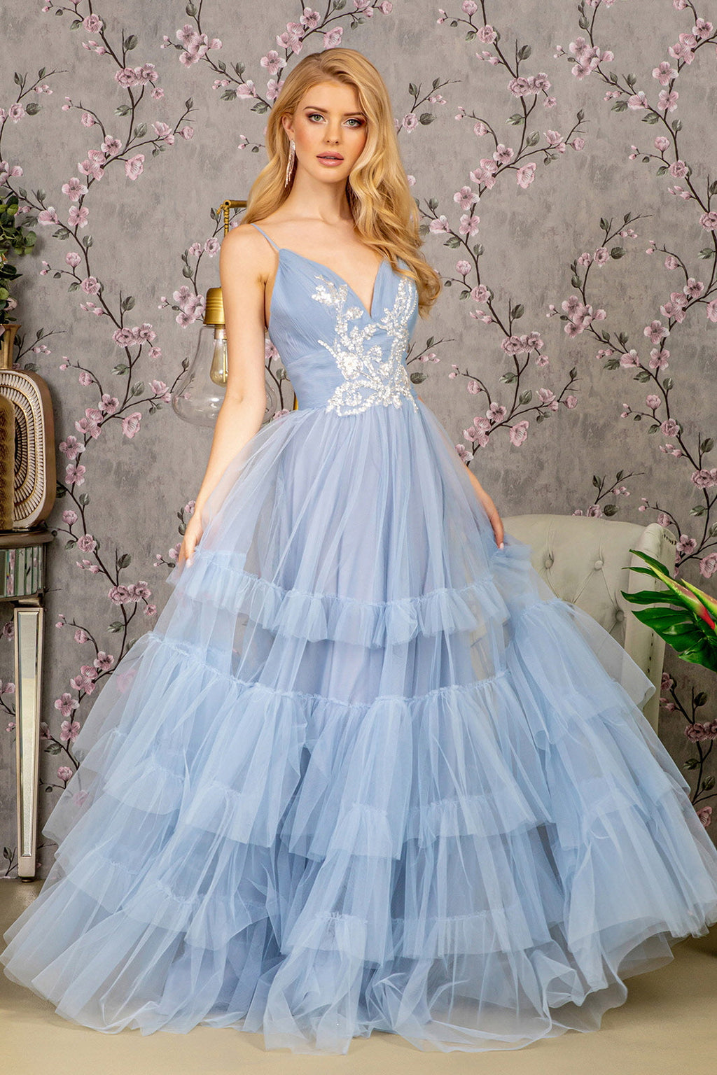 Sequin Bead Sweetheart Ruffled Skirt Mesh A-line Long Prom Dress GLGL3452