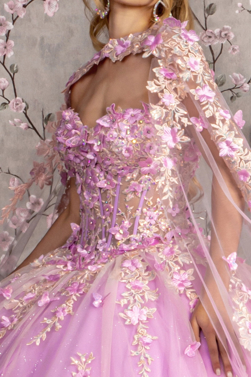 Sheer Bodice Strapless Sweetheart Mesh w/ Side Mesh Long Drapes Ball Dress GLGL3467