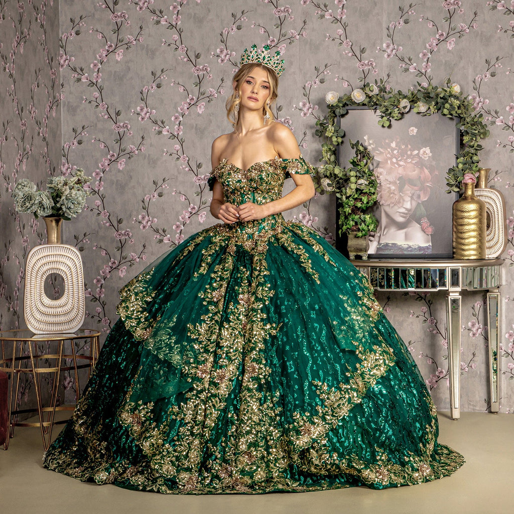 Metallic Embroidery Sheer Bodice Jewel Mesh Long Ball Dress GLGL3477