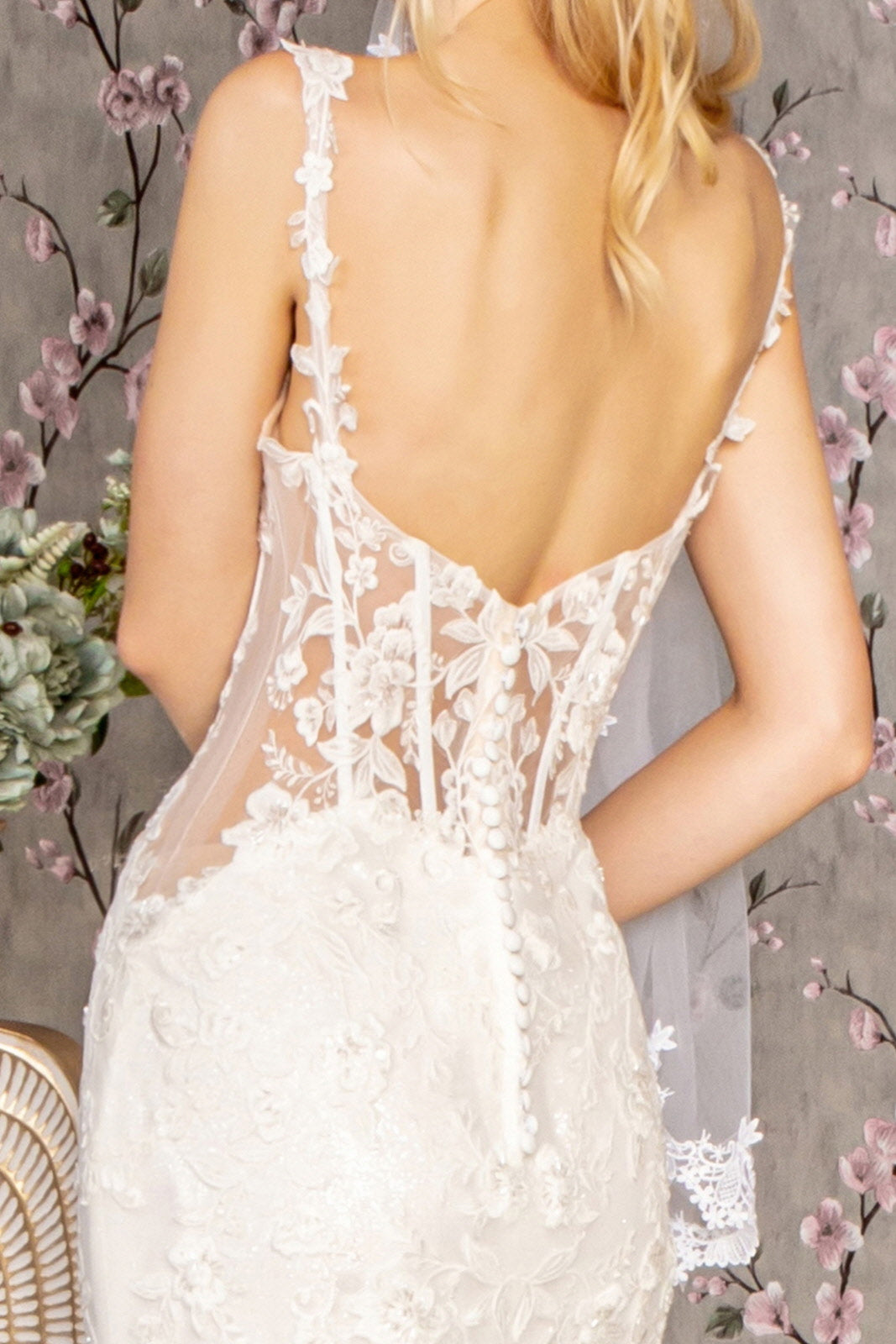 Embroidery Sequin Sheer Bodice Mesh Mermaid Long Wedding Dress GLGL3478