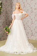 Floral Embroidery Sheer Bodice Mesh A-line Long Wedding Dress GLGL3480