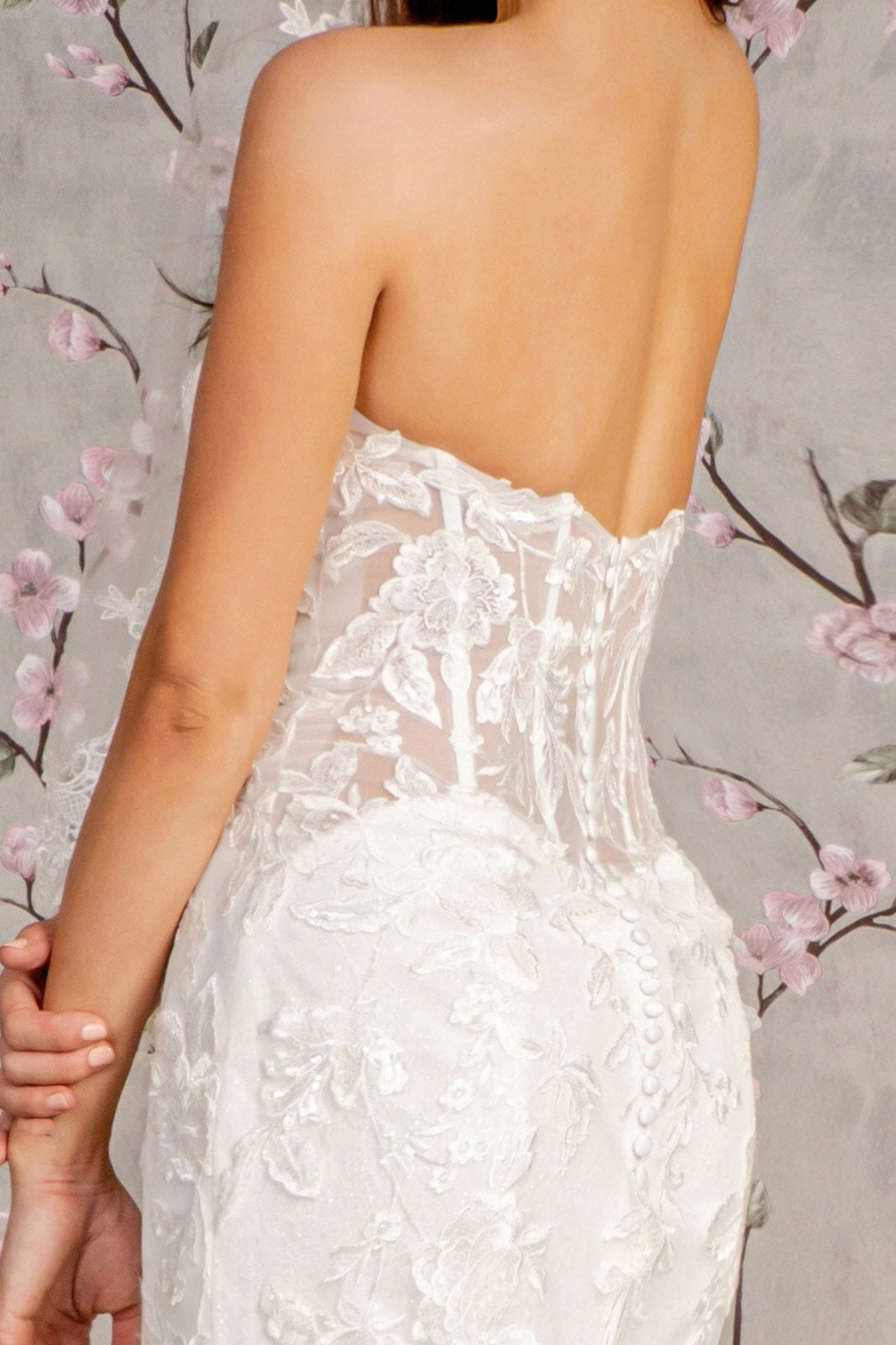 Glitter Off Shoulder Sheer Bodice Mesh Mermaid Long Wedding Dress GLGL3488