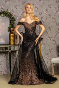 Metallic Sequin Mesh Mermaid w/ Detachable Waist Drape Long Prom Dress GLGL3496