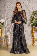 Bead Sheer Bodice Mesh A-line w/ Sheer Puff Sleeves Long Mother Of The Bride Dress GLGL3497
