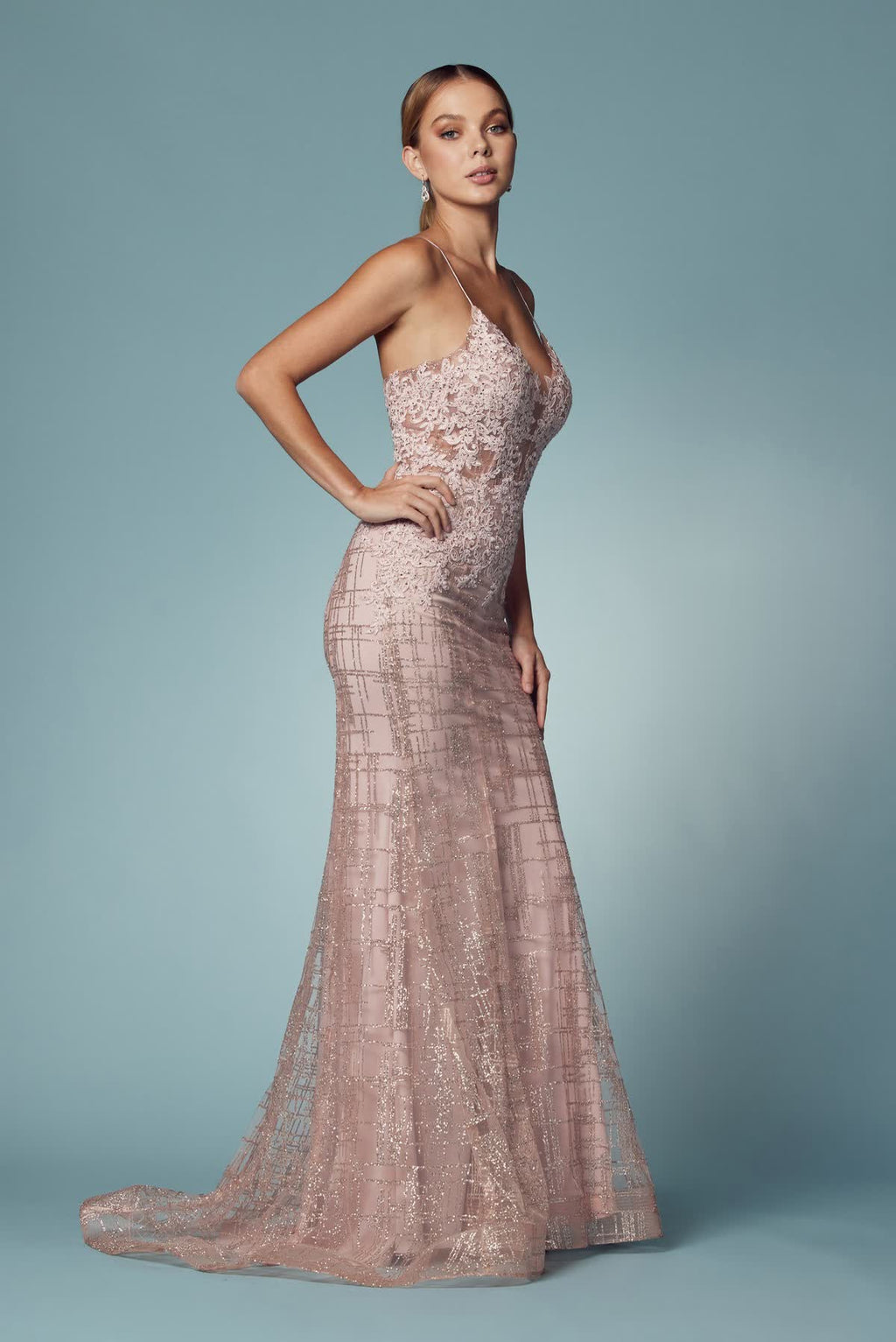 Glitter Deep V-Neck Bodice Trumpet Long Prom Dress NXR282-1 - PrimePick