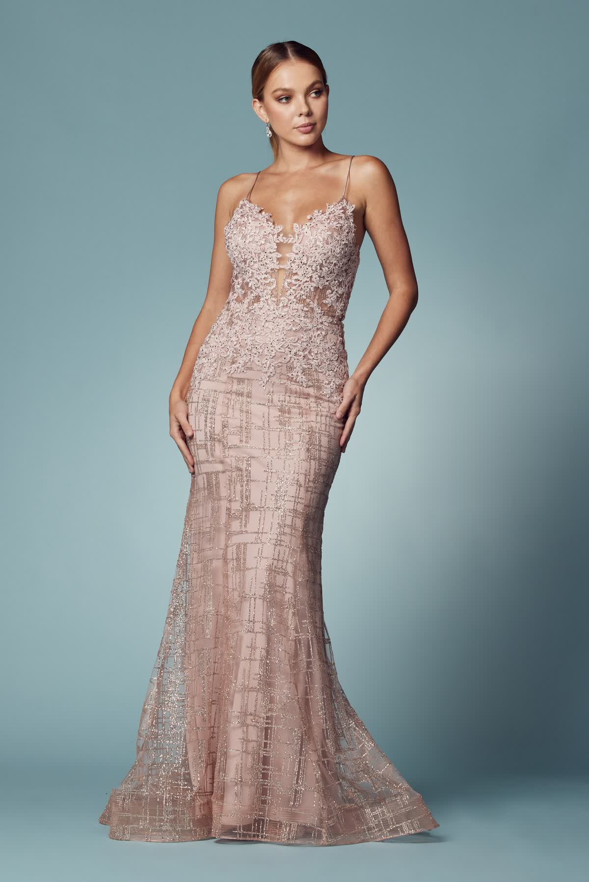 Glitter Deep V-Neck Bodice Trumpet Long Prom Dress NXR282-1 - PrimePick