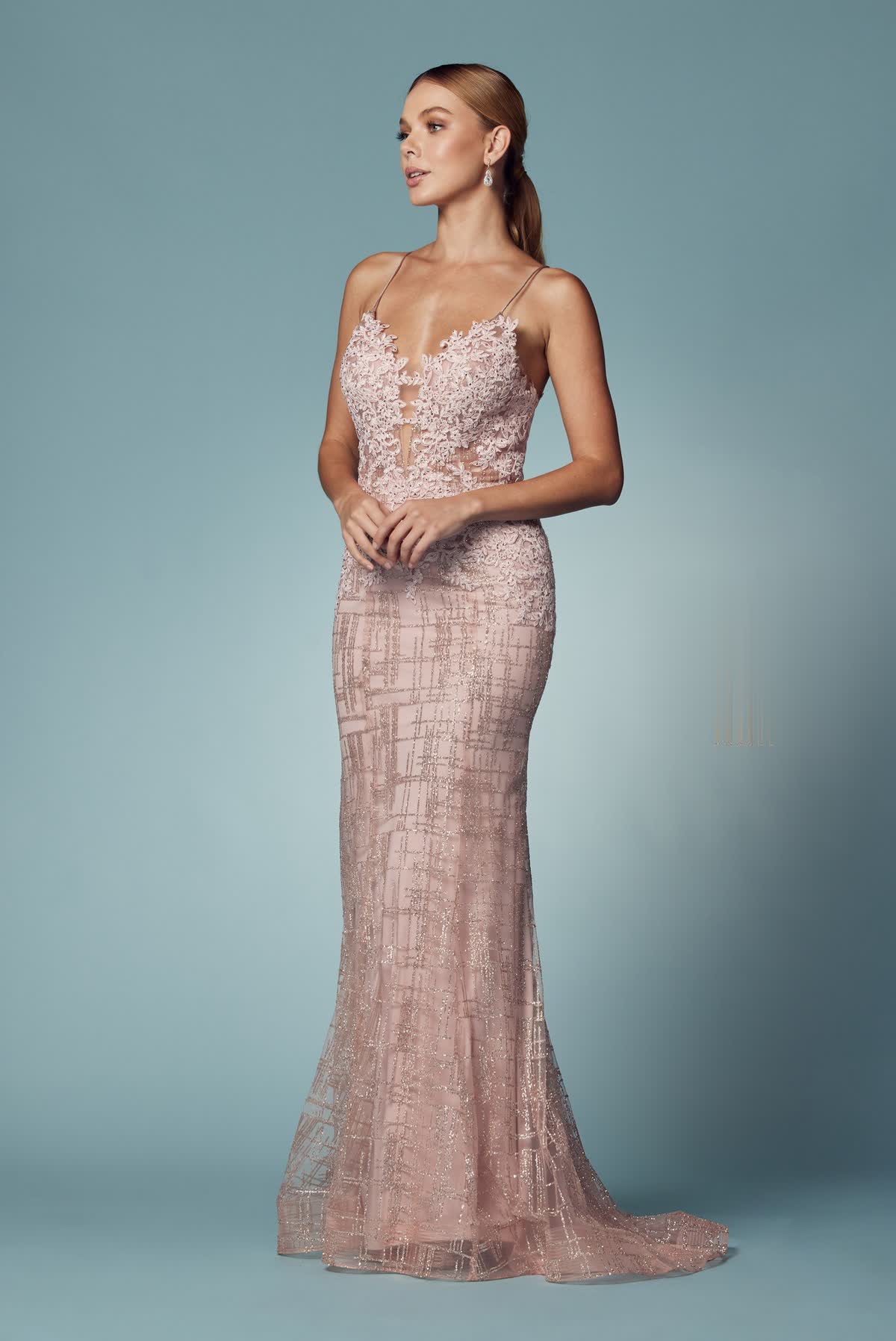 Glitter Deep V-Neck Bodice Trumpet Long Prom Dress NXR282-1 - PrimePick