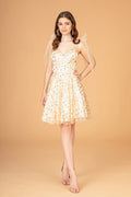 Glitter Mesh Babydoll w/ Ribbon Attachment on Shoulder Short Homecoming Dress GLGS3088