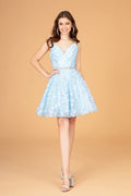 Mock Two-Piece Babydoll w/ 3D Flower Appliques Short Homecoming Dress GLGS3091