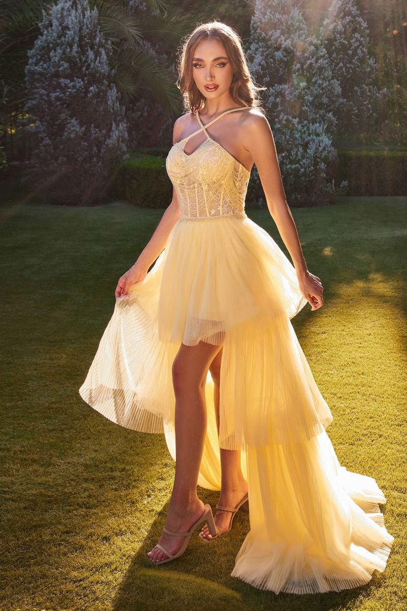 HIGH LOW HALTER BEADED BALL GOWN CDA1239 - PrimePick