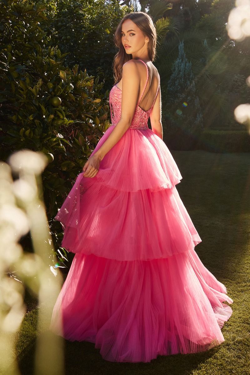 HIGH LOW HALTER BEADED BALL GOWN CDA1239 - PrimePick
