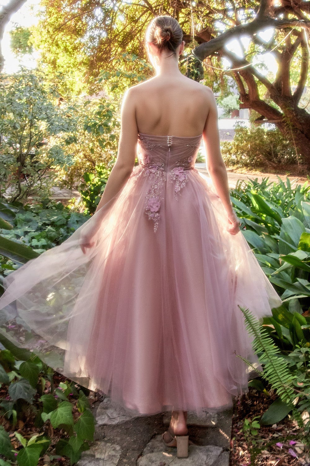 Butterfly Garden Tea Cocktail & Bridesmaid Formal Gown | Midi Length | Cute Strapless Boned Bodice | Vintage Princess Dress ALA1195