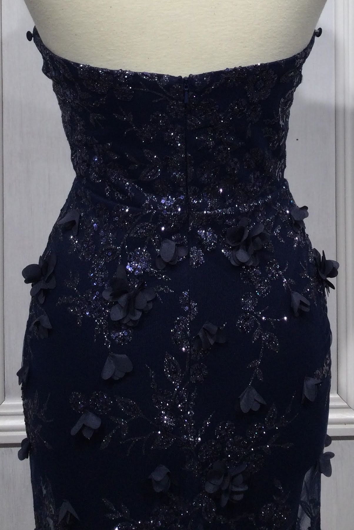 Lilac, Navy & Rose Gold Embroidered Gown with Sheer Cape | Regal Evening Dress  CDJ834