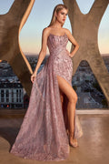 STRAPLESS FITTED GLITTER EMBELLISHED GOWN CDJ872