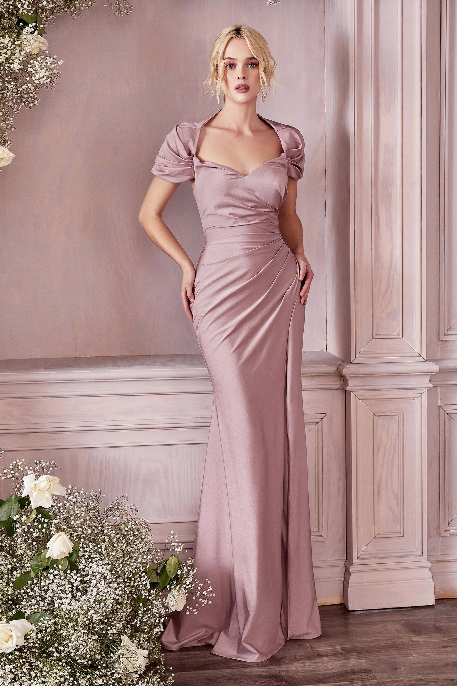 Cap-sleeve, fitted shawl dress CDKV1061