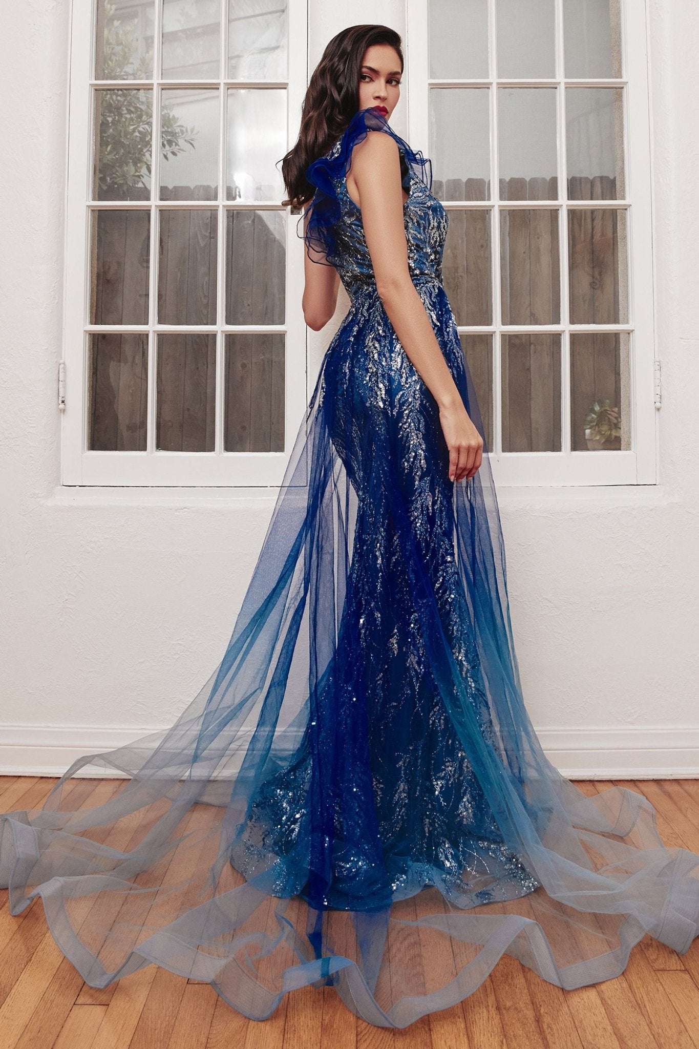 Lavender | Gold One - Shoulder or Strapless Sequin Gown with Detachable Tulle Overskirt CDJ851 - PrimePick