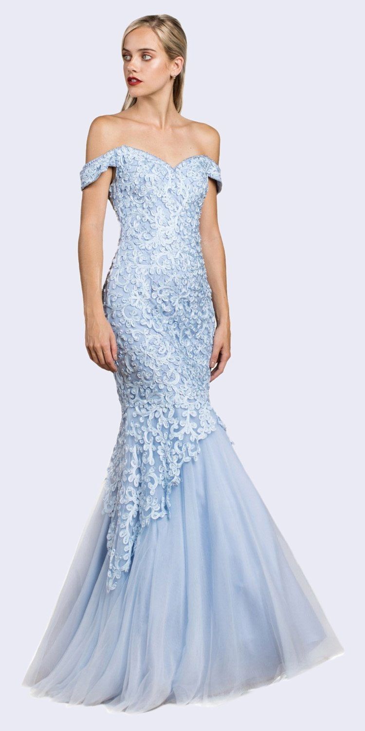 Luxury Mermaid Embroidered Sweetheart Bodice Off Shoulder Long Evening & Ball Dress CDA0401 - PrimePick