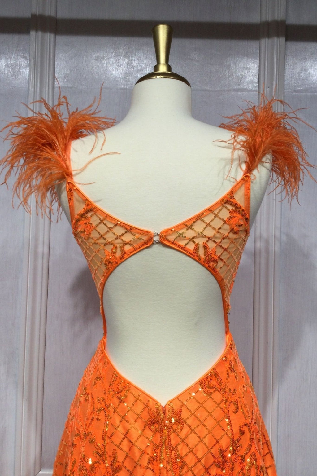 NEON ORANGE BALL GOWN WITH FEATHERS CDKV1076 - PrimePick
