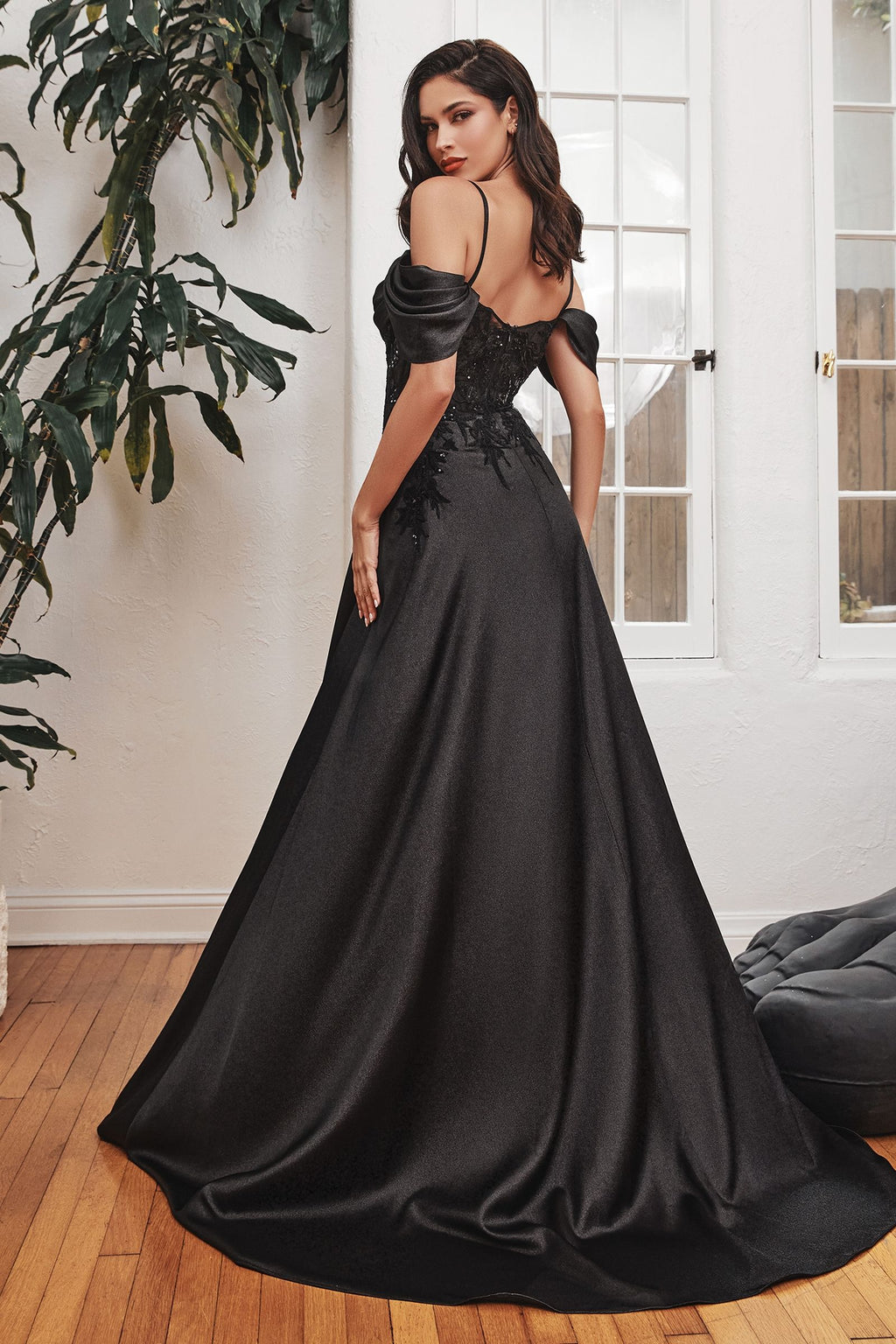 SATIN OFF THE SHOULDER A-LINE GOWN CDOC012