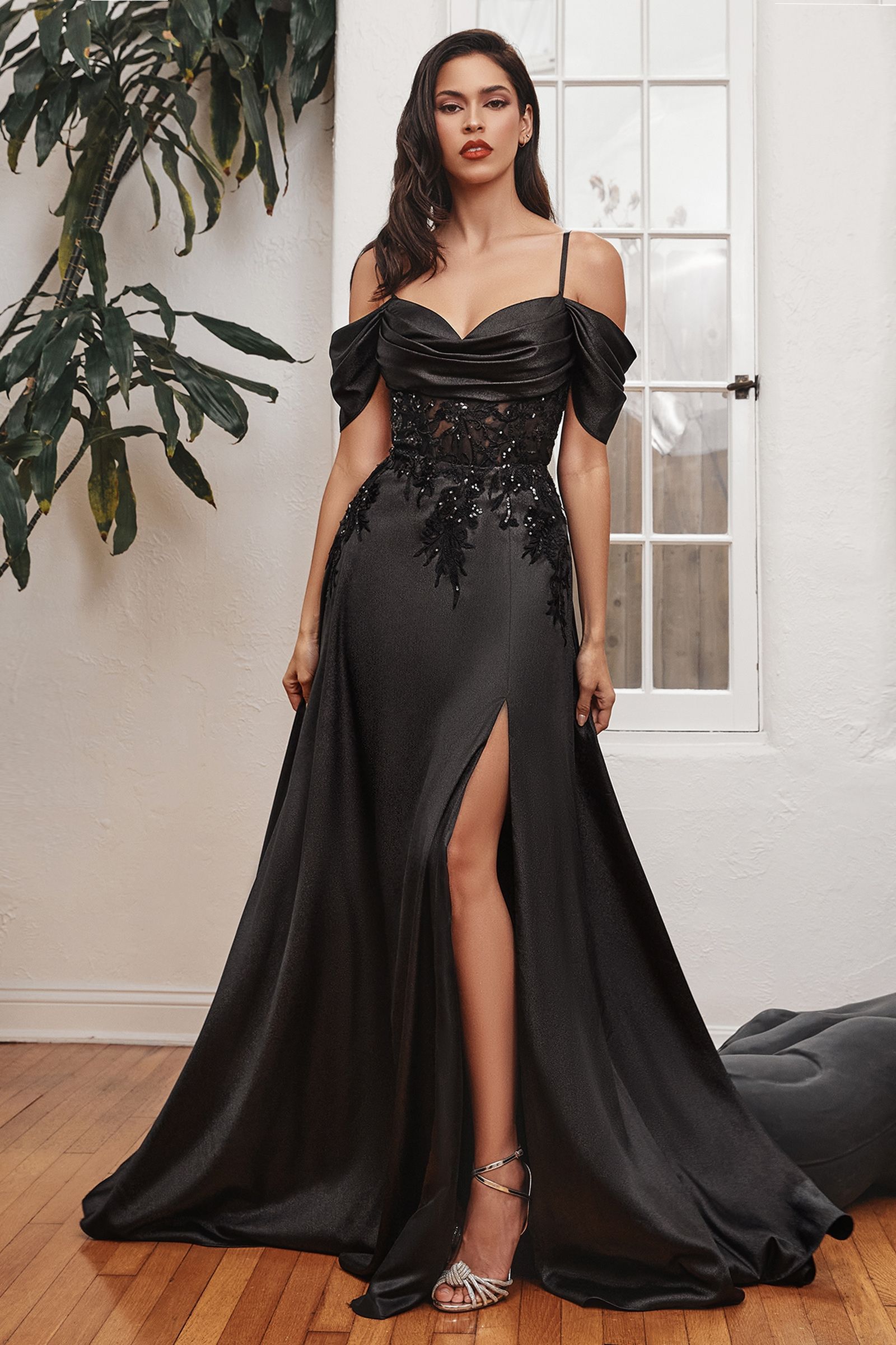 SATIN OFF THE SHOULDER A-LINE GOWN CDOC012