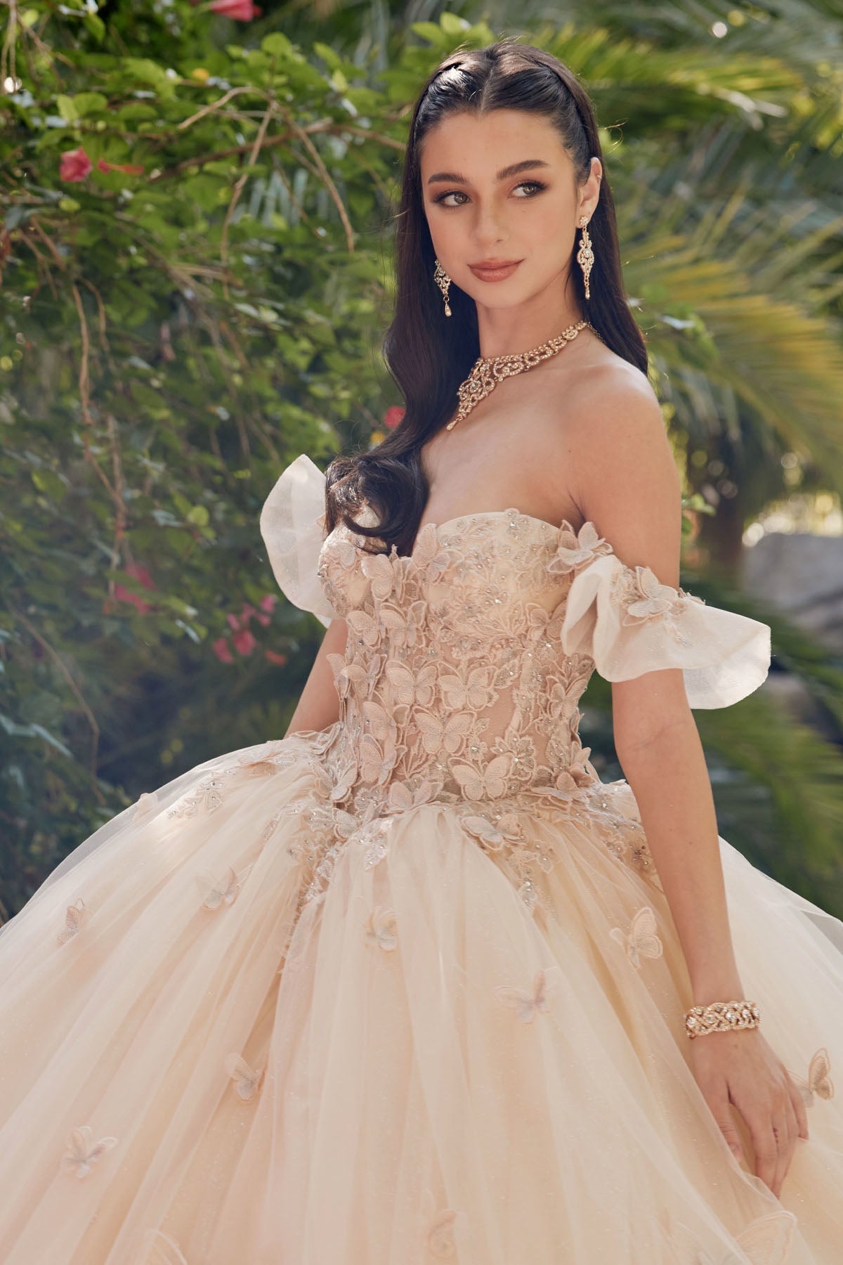 Off Shoulder Embroidered Lace Bodice Long Quinceanera Dress JTJT1448J - PrimePick