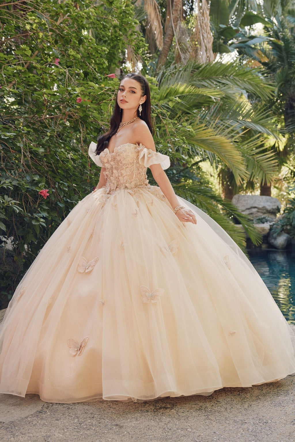 Off Shoulder Embroidered Lace Bodice Long Quinceanera Dress JTJT1448J - PrimePick