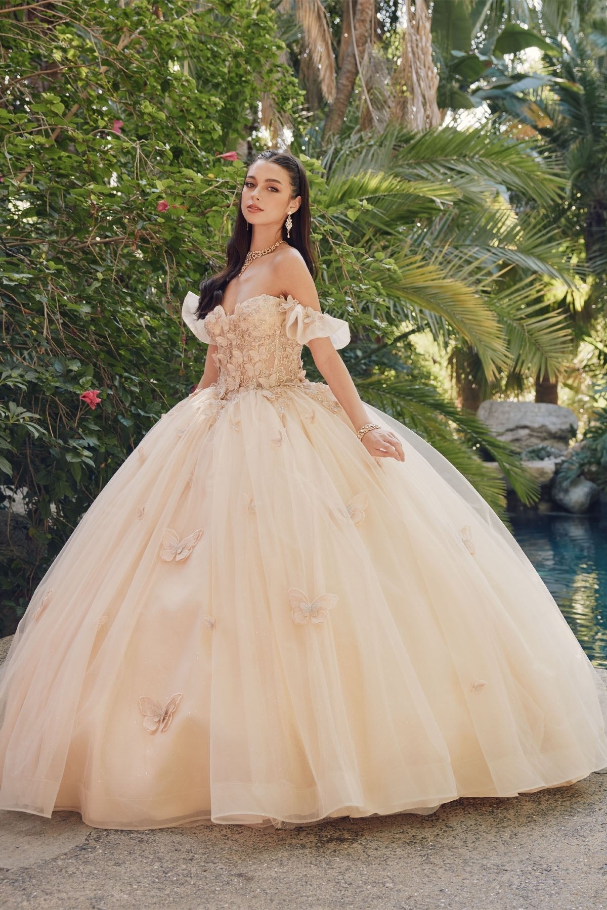 Off Shoulder Embroidered Lace Bodice Long Quinceanera Dress JTJT1448J - PrimePick