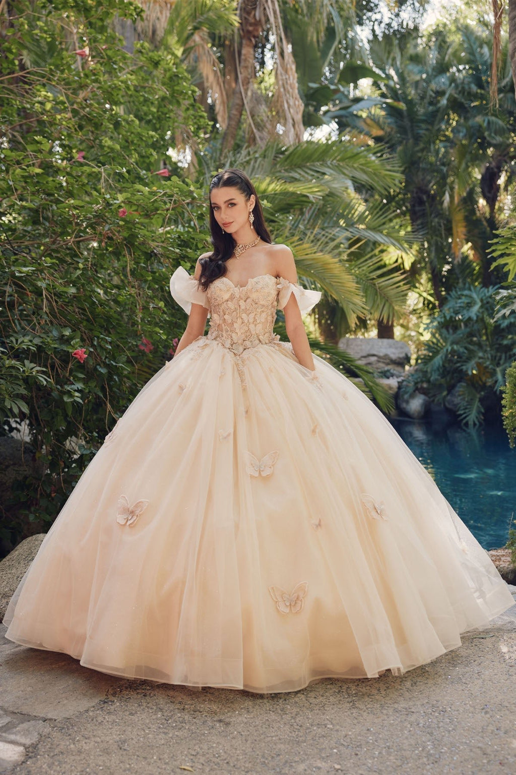 Off Shoulder Embroidered Lace Bodice Long Quinceanera Dress JTJT1448J - PrimePick