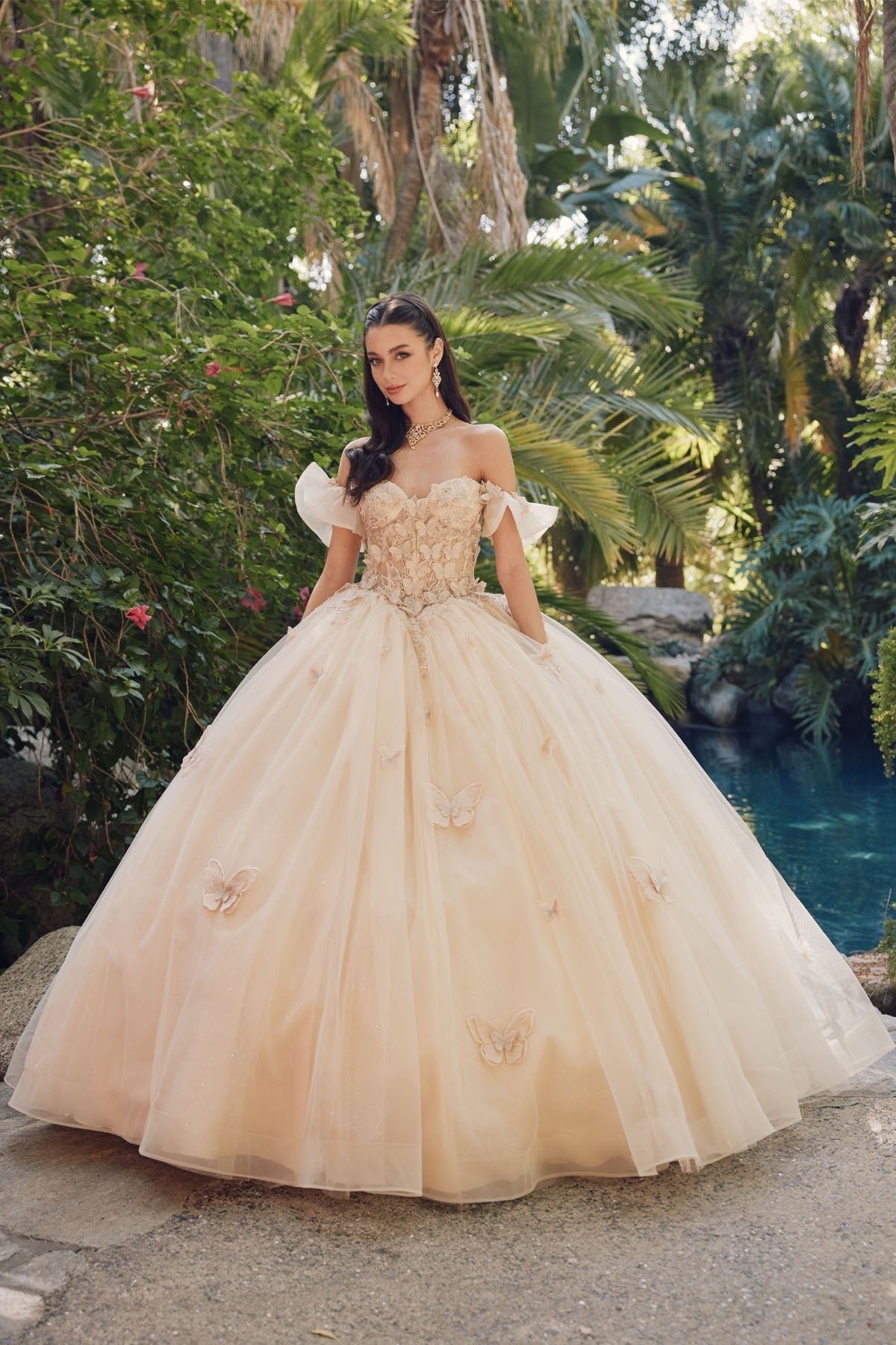 Off Shoulder Embroidered Lace Bodice Long Quinceanera Dress JTJT1448J - PrimePick