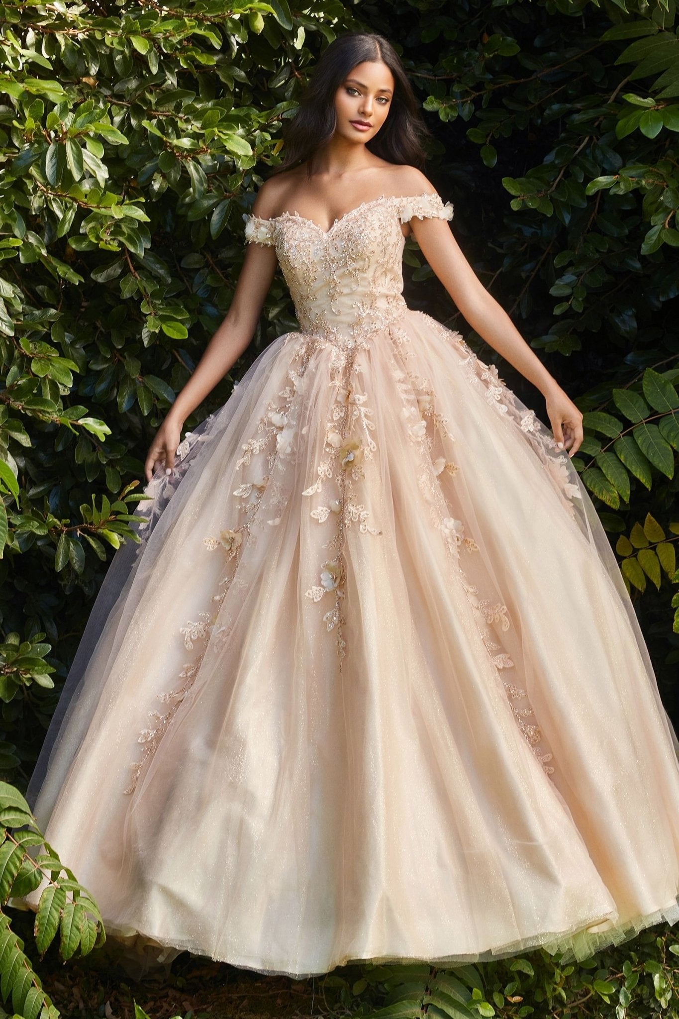 OFF THE SHOULDER LAYERED TULLE BALL GOWN CDCD0185 - PrimePick