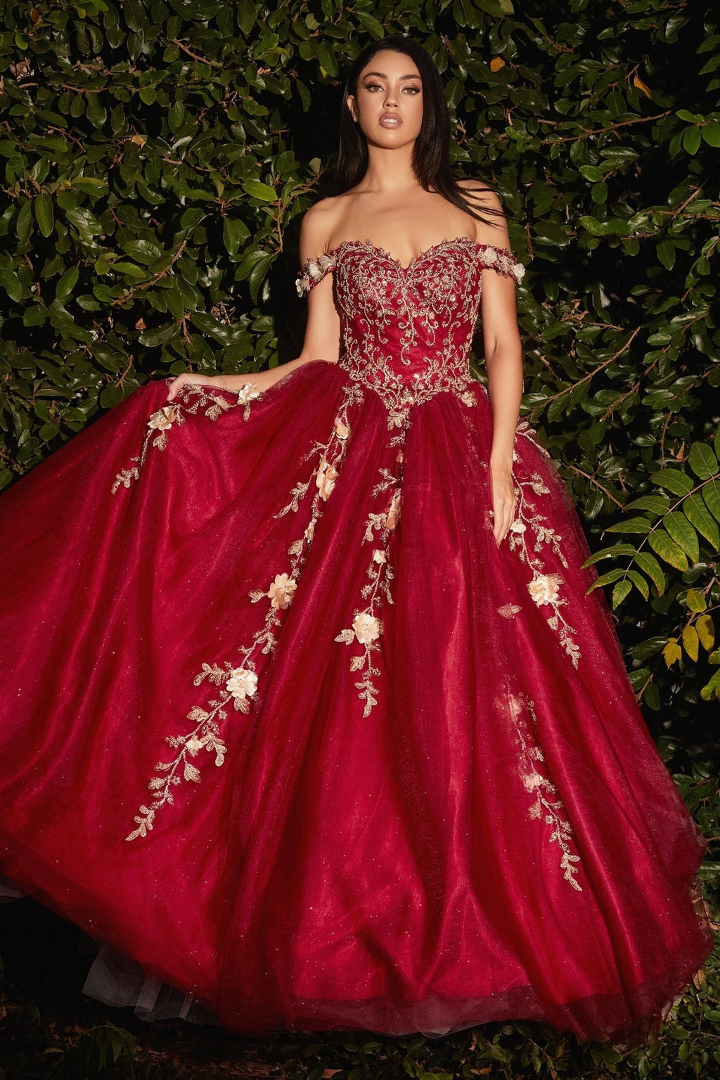 OFF THE SHOULDER LAYERED TULLE BALL GOWN CDCD0185 - PrimePick
