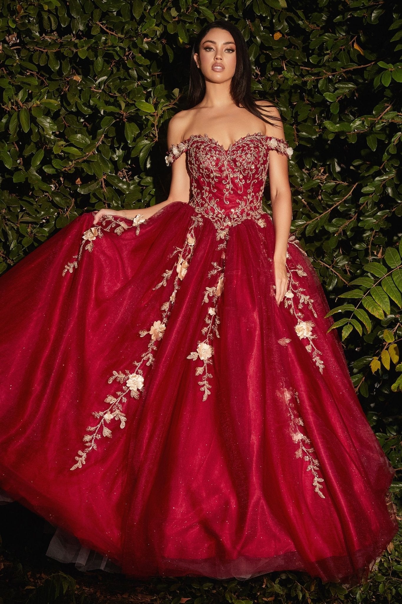 OFF THE SHOULDER LAYERED TULLE BALL GOWN CDCD0185 - PrimePick