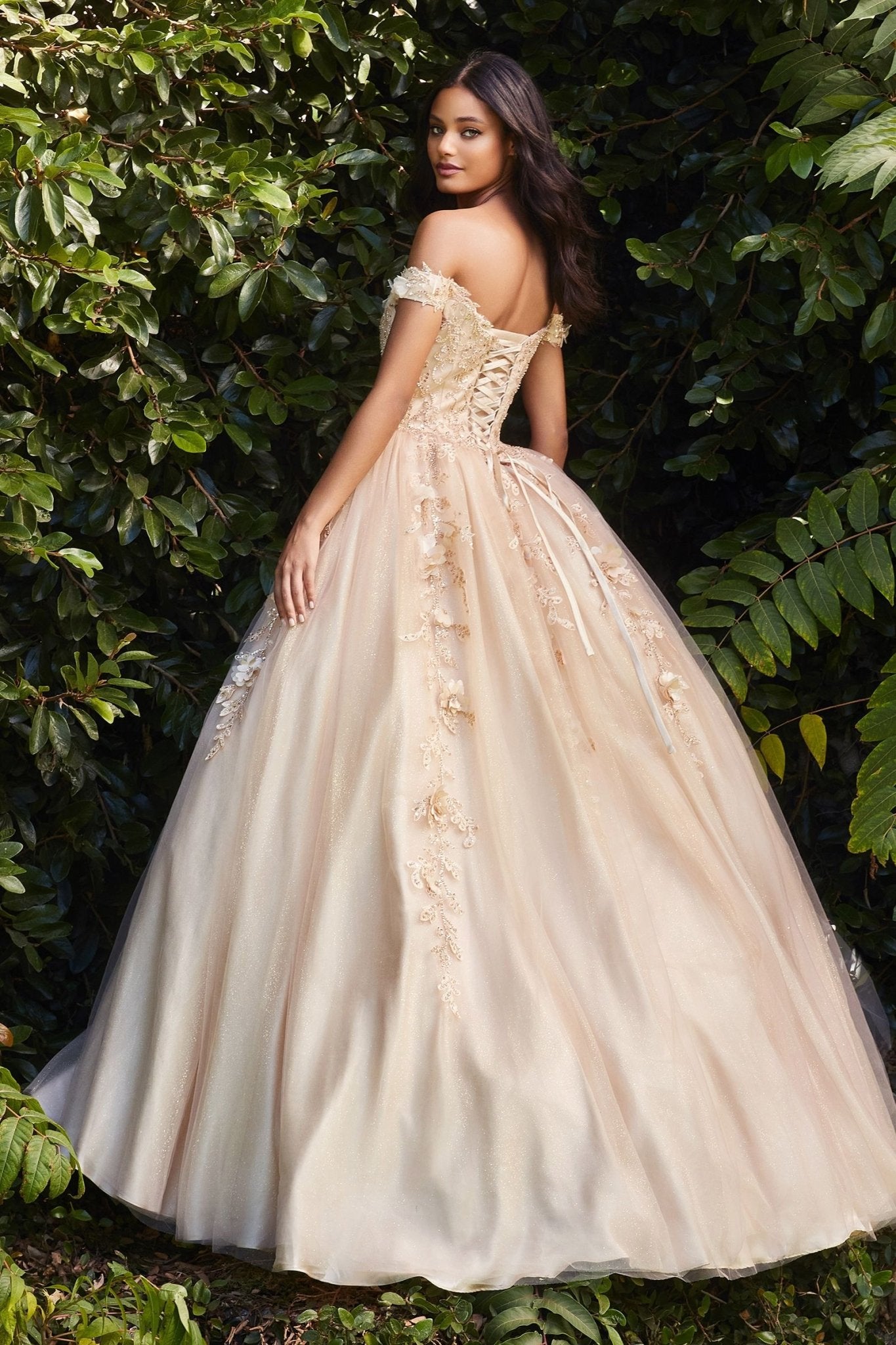 OFF THE SHOULDER LAYERED TULLE BALL GOWN CDCD0185 - PrimePick