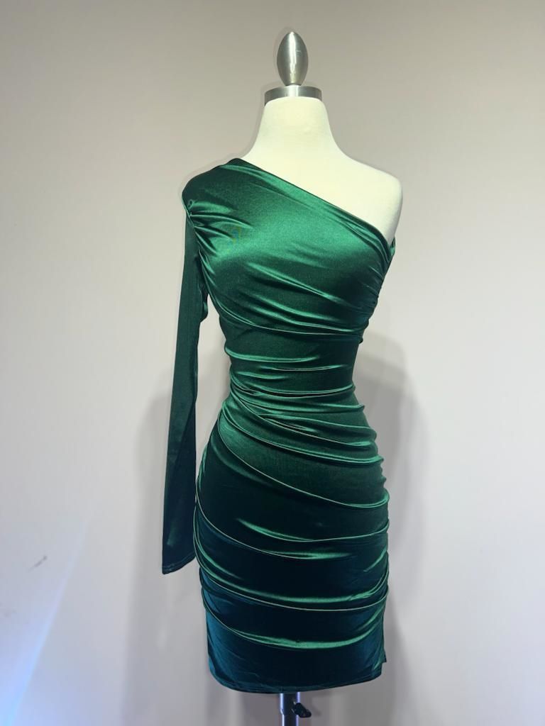 One shoulder satin mini dress CDB2313 - PrimePick