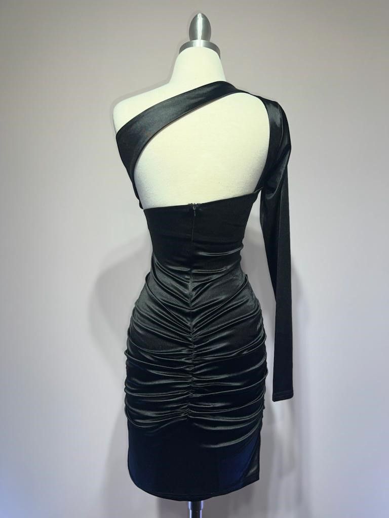 One shoulder satin mini dress CDB2313 - PrimePick