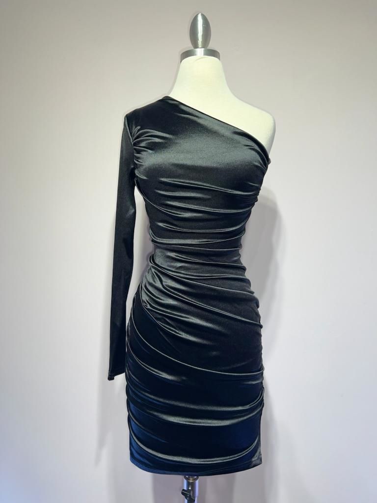 One shoulder satin mini dress CDB2313 - PrimePick