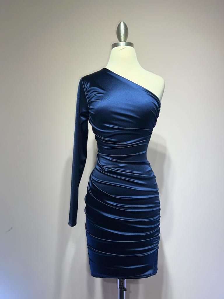 One shoulder satin mini dress CDB2313 - PrimePick