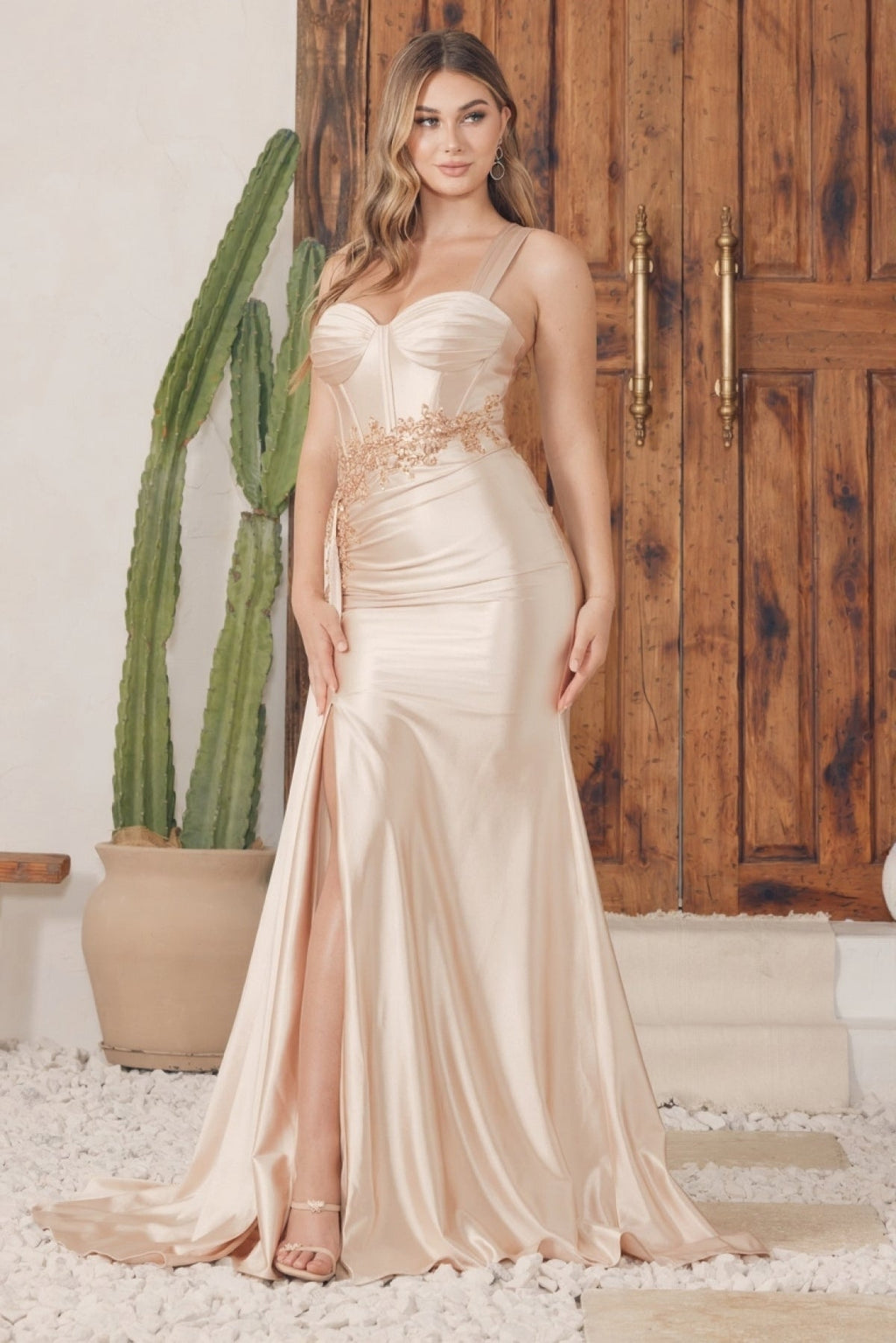 One Shoulder Sheath Prom Satin Gown w/ Side Drape & Rhinestones Embellished Waistline NXE1239 - PrimePick