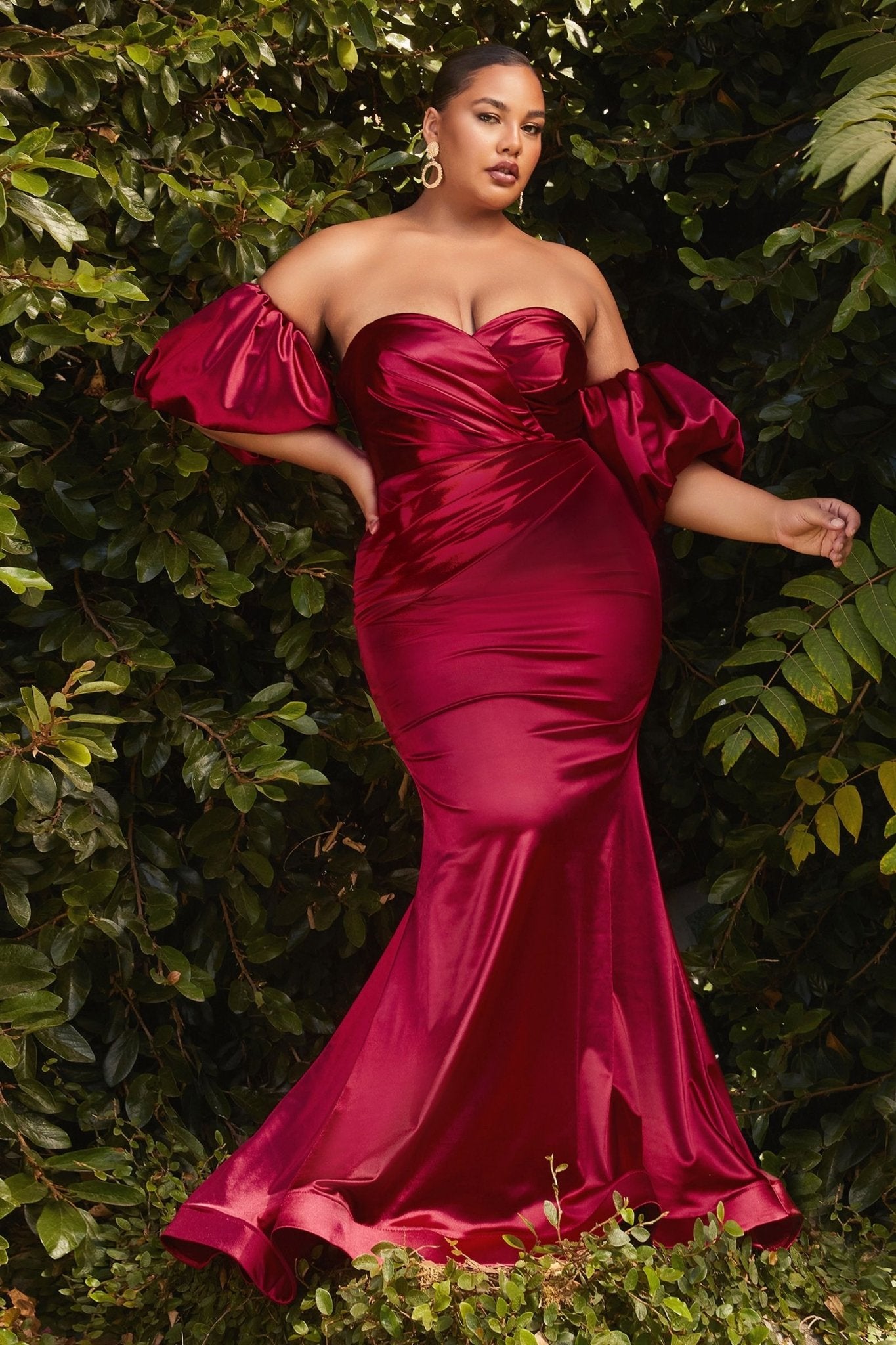 PUFF SLEEVE SATIN CURVE GOWN CDCD983C - PrimePick