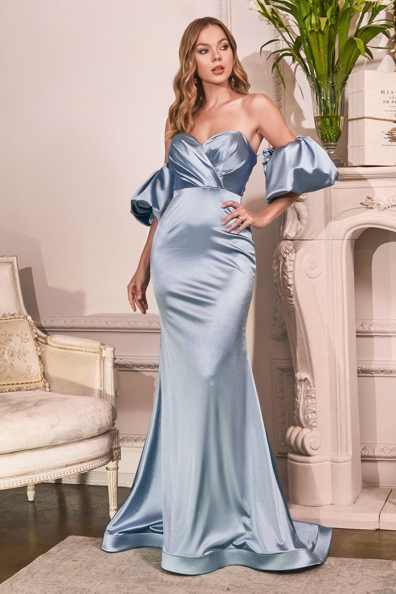 SATIN GOWN WITH PUFF SLEEVE CDCD983 - PrimePick