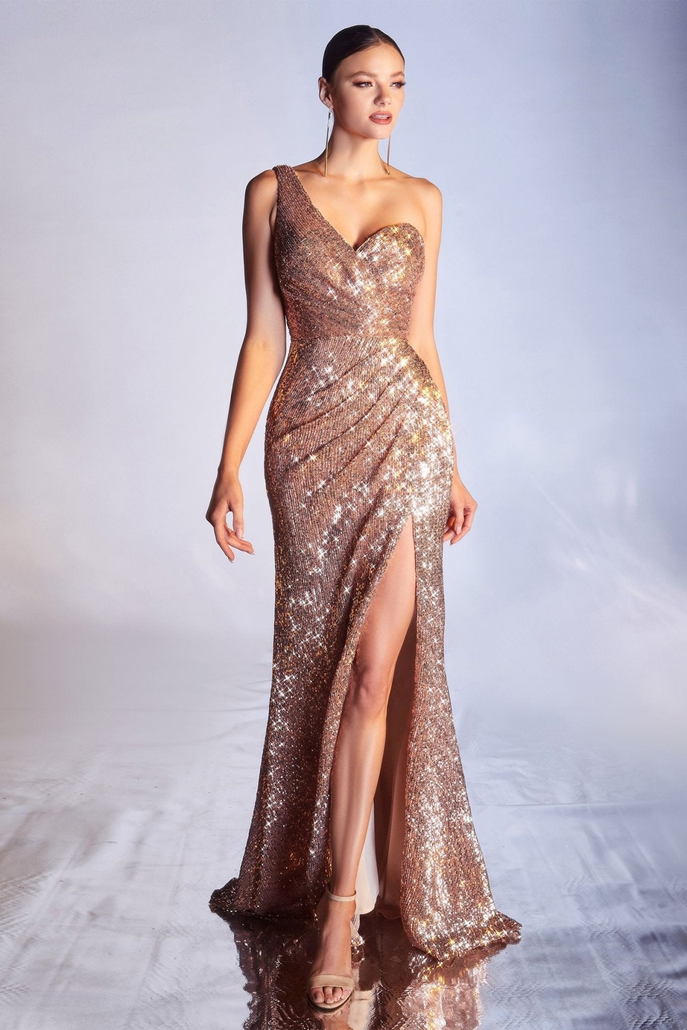 Sequin Gown w/ One Shoulder CDCH182 - PrimePick