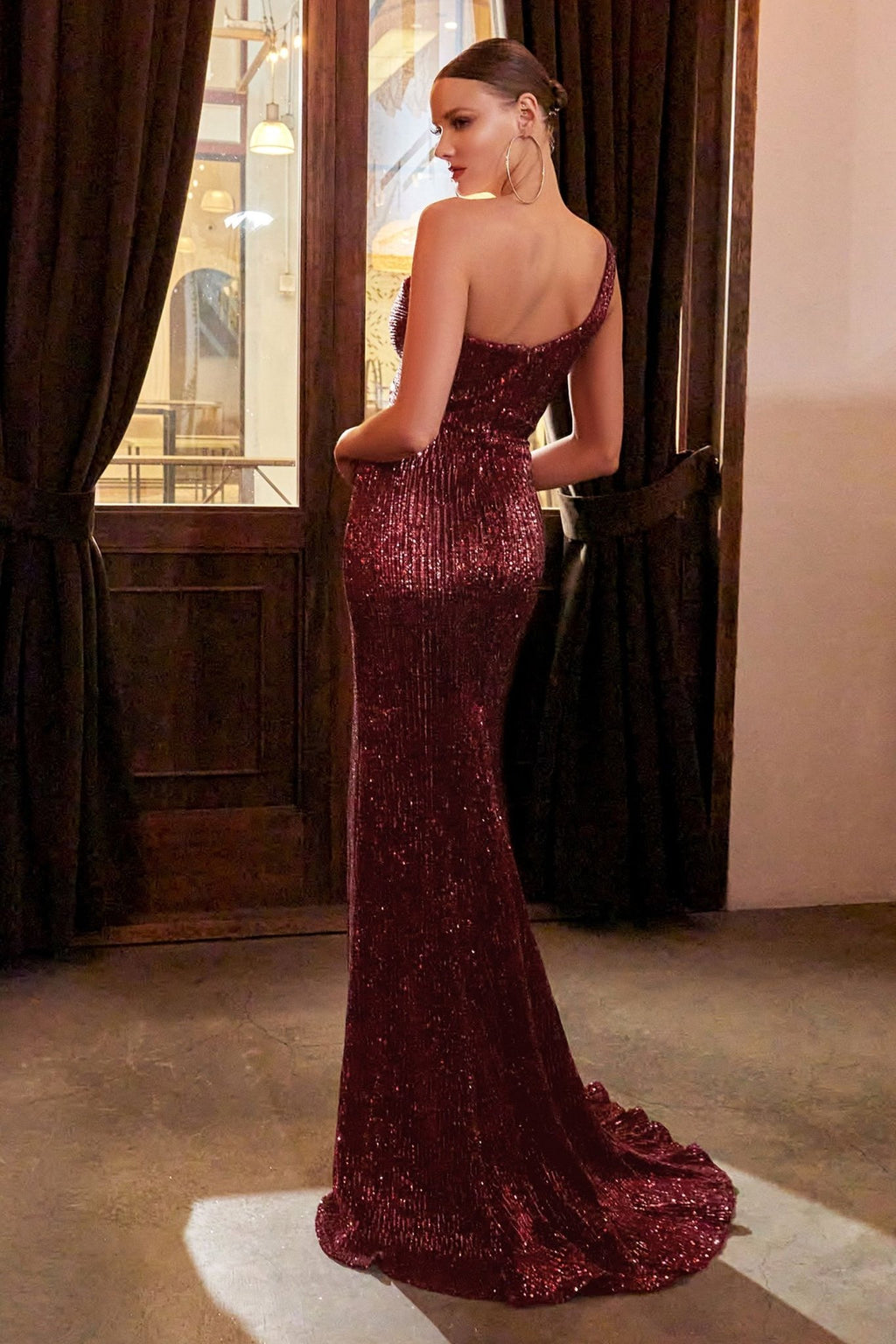 Sequin Gown w/ One Shoulder CDCH182 - PrimePick