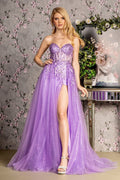 Sequin Strapless Sheer Bodice Mesh A-line Long Prom Dress GLGL3209 - PrimePick