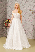 Sheer Bodice Sweetheart Mesh w/ Long Back Drape Long Wedding Dress GLGL3449 - PrimePick