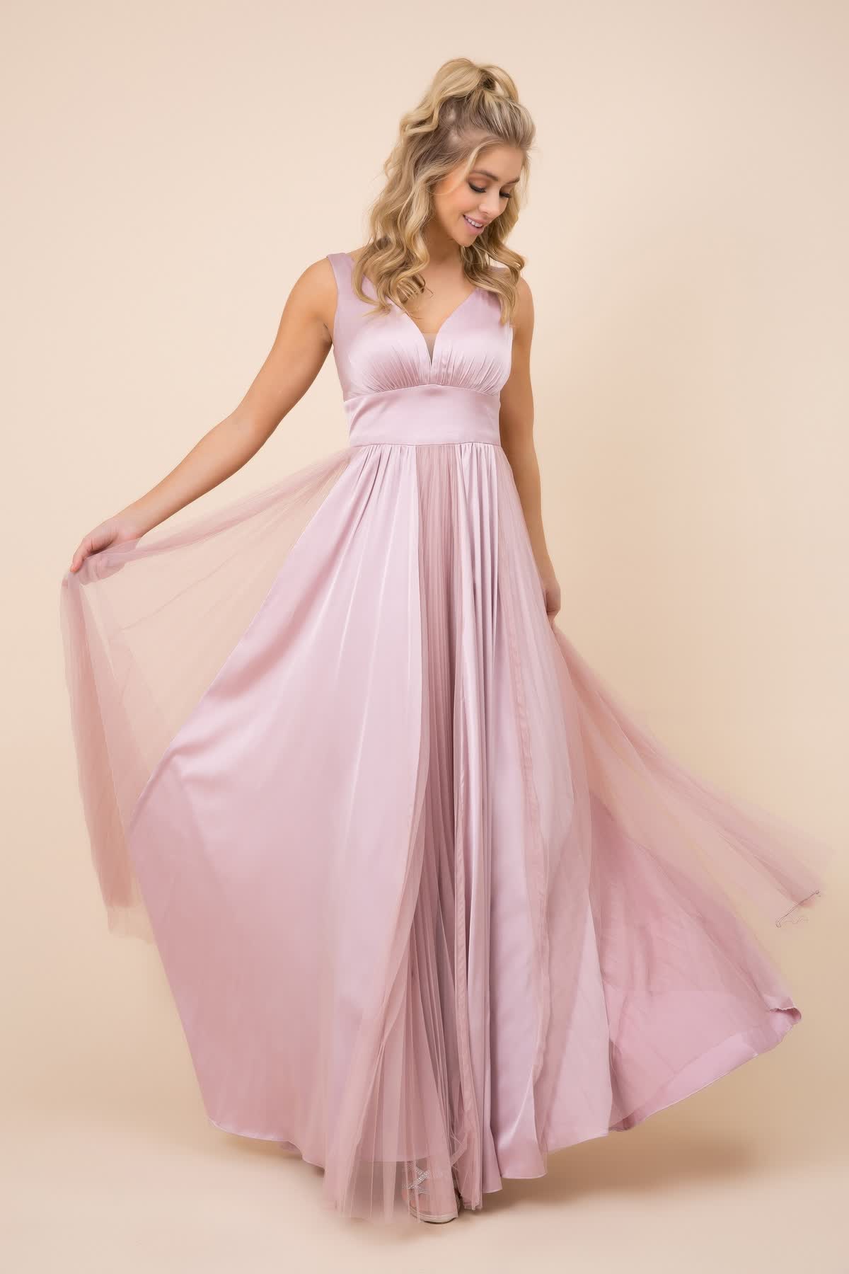 Sleeveless Pleated Open V-Back Long Bridesmaid Dress NXL340 - PrimePick