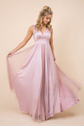 Sleeveless Pleated Open V-Back Long Bridesmaid Dress NXL340 - PrimePick