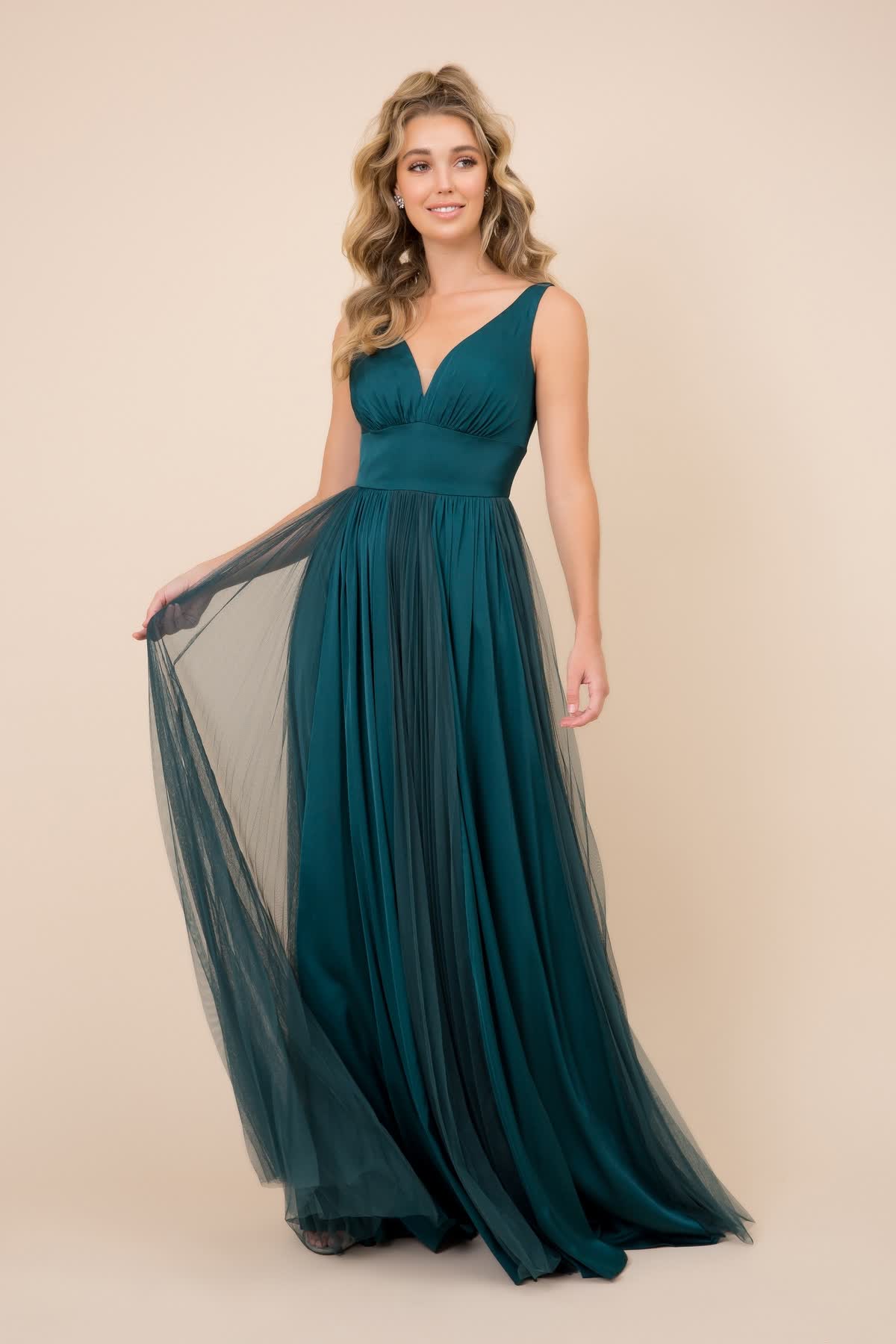 Sleeveless Pleated Open V-Back Long Bridesmaid Dress NXL340 - PrimePick