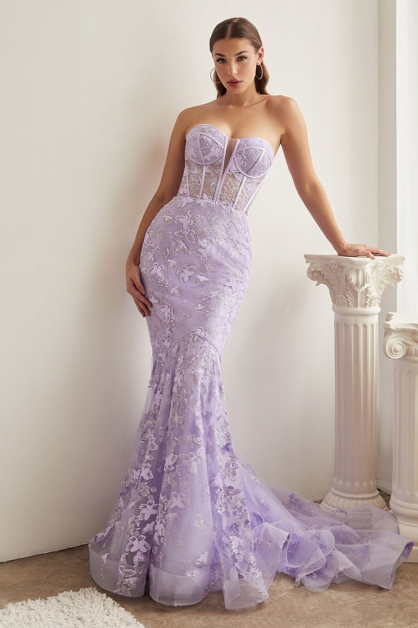 STRAPLESS BUTTERFLY PRINT MERMAID GOWN CDCB099 - PrimePick